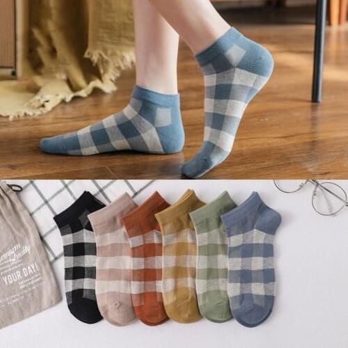 3 Pairs Ladies Cotton Socks Low Cut Shallow Mouth Spring And Summer Thin Mesh Plaid Printing Solid Color Women Cotton Socks