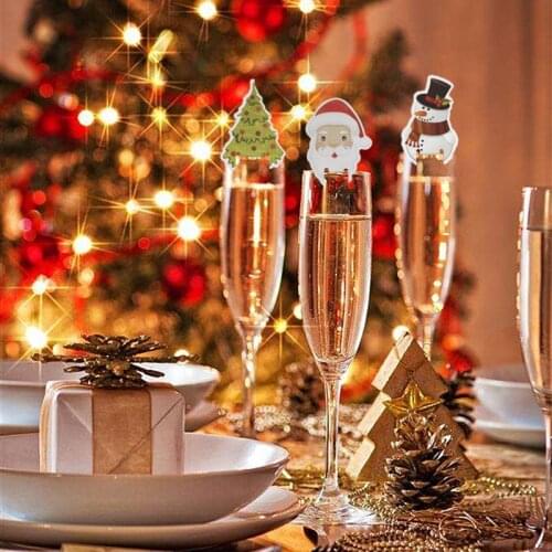 2021New Christmas Decorations Hats 10pcs/lot Champagne Glass Decor Party Home Ornament New Year 2021 Noel Navidad Natal undefine