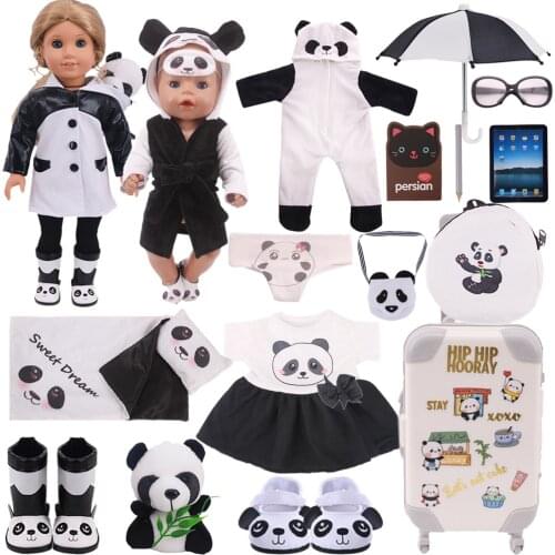 Cute Panda Suit Overcoat Plush Pet Outgoing Set Fit 18 Inch American&43cm Born Baby Reborn Doll Clothes/Accessories GirlsGift
