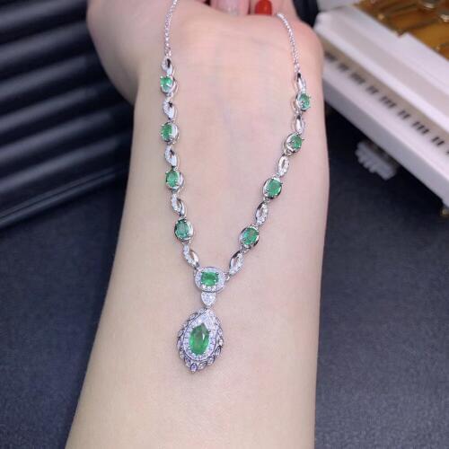 Natural green Emerald gem Necklace Natural gemstone Pendant Necklace 925 sliver water drop Twist women girl gift fine Jewelry