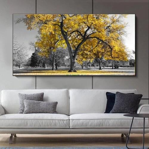 Landscape Yellow Big Tree Oil Canvas Painting Wall Art Posters and Prints Wall Art Pictures for Living Room Home Decor Cuadros