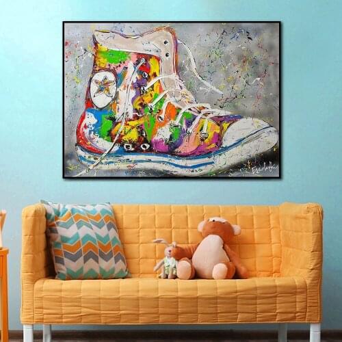 Poster Color Sneakers Still Life Canvas Painting Wall Art Home Decoration for Living Room and Bedroom Frameless Style