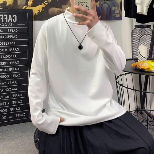 Half High Neck Long Sleeve T-shirt Mens Solid Color Bottoming Shirt Casual Sports Thin Tops Spring And Autumn Oversize M-4XL