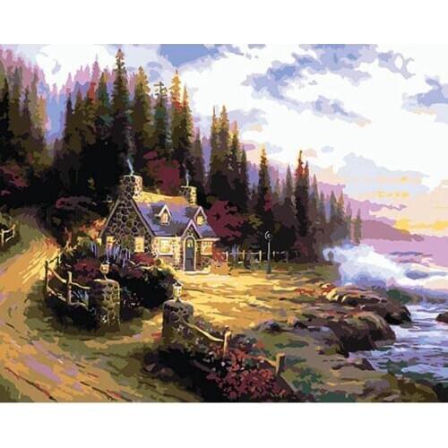 Home decor picture coloring by numbers on canvas diy digital oil painting by numbers craft gifts Landscape Dream House DY138