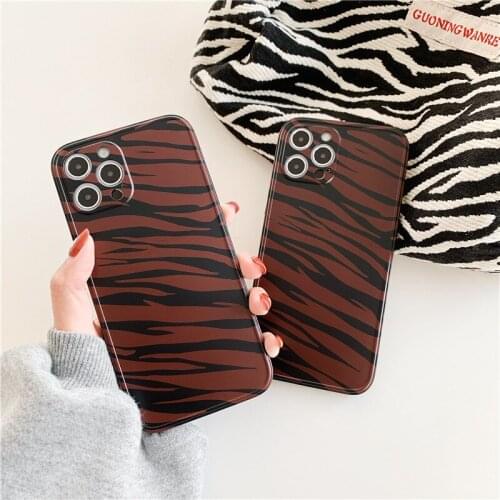 Retro Red wine Zebra pattern Korean fashion Phone Case For iPhone 12 11 Pro Max Xr Xs Max 7 8 Plus X 7Plus case Cute Soft cover