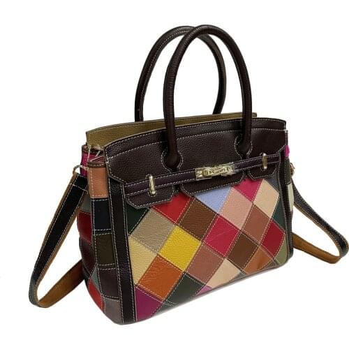 Luxury Retro National Style Woven Designer Womens Bag Cowhide Stitching Diamond Color Leather Handbag Shoulder Messenger Bag