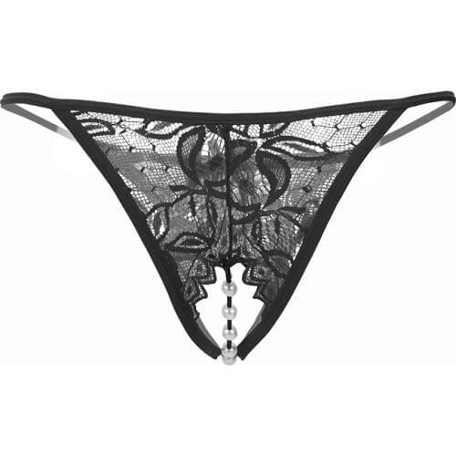 Sexy women Panties And G Strings With Pearls Tangas Women Sexy t-back Sexy Underwear Lace Bow Briefs Erotic Transparent Lingerie