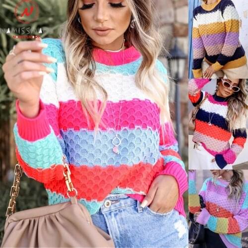 Fashion Women Spring Autumn Sweaters Patchwork Design O-Neck Long Sleeve Color Matching Casual Loose Pullovers Top