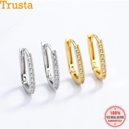 TrustDavis Real 925 Sterling Silver Fashion Sweet INS Ellipse CZ Charm Hoop Earring For Women Wedding Birthday Jewelry DA2348