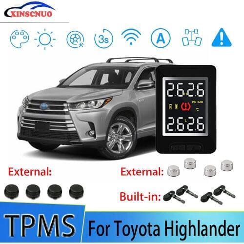 Smart Car TPMS Tire Pressure Monitor System For Toyota Highlander With 4 Sensors Wireless Alarm Systems LCD Display TPMS Monitor