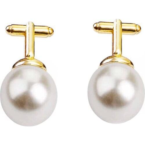 Vintage Beads Cufflinks For Men Round White Imitation Pearl Cuff Link Women Suit Concise Business Cufflink Wedding Party Cuflink