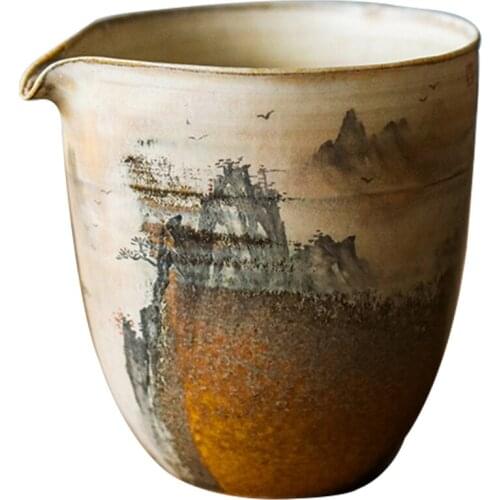 Xianya Handmade Jingdezhen Hand-Painted Landscape Firewood Burning Zen Japanese Style Kiln Baked Tea Serving Pot Fair Mug