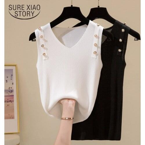 2021 Summer Sexy Tank Fashion Women Tops Knitted Solid Knitting Women Clothing O-neck Plus Size Ice Silk Tops Inside 14422