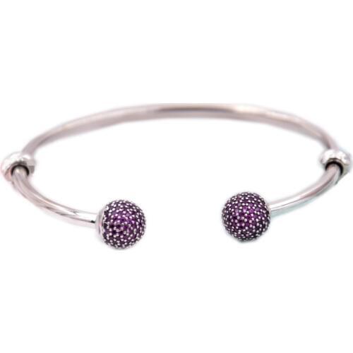 European 2017 New Autumn Fashion 925 Sterling Silver Red Newest Sparkling Open Bangle for Women DIY Jewelry