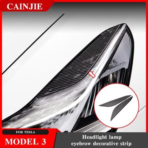 For Tesla Model 3 2021 Accessories Headlight lamp eyebrow Carbon Fibre ABS Decorative Strip Car Front Light Eyebrow Three