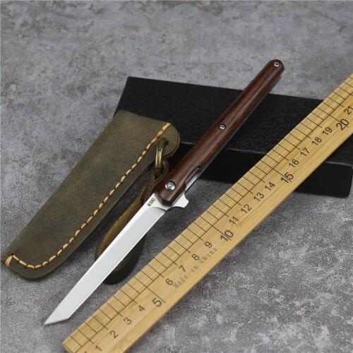 American sand wood handle small magic pen folding knife ball bearing M390 blade outdoor camping hunting pocket kitchen fruit kni