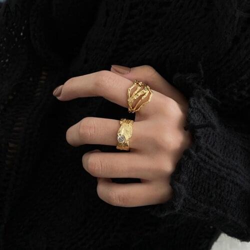 ANENJERY 925 Sterling Silver Irregular Texture Line Rings Light Luxury Geometric Combination Ring Wholesale