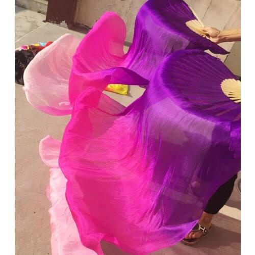 Children Adults Hand Made Colorful Silk Bamboo Flame Belly Dance Long Folding Fan Veils Art Colorful Purple Pink Free ShippingX