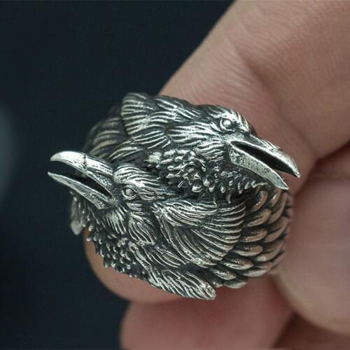 EYHIMD Viking Men Two Entwined Ravens Ring Norse Mythology Odin Crow 316L Stainless Steel Rings Nordic Amulet Jewelry