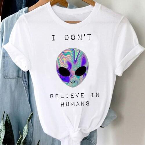 T-shirts Women Cartoon Funny Letter Fashion Alien Casual 90s Cute Clothes stylish T Tshirt Top Lady Print Cool Tee T-Shirt
