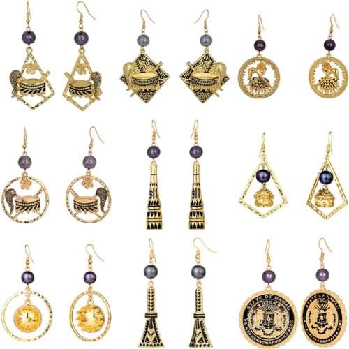 Hawaiian Earing Geometric Drop Dangling Earrings Erings Gold Plated Alloy Trendy Polynesian Woman 2020 for Acsessoires Women