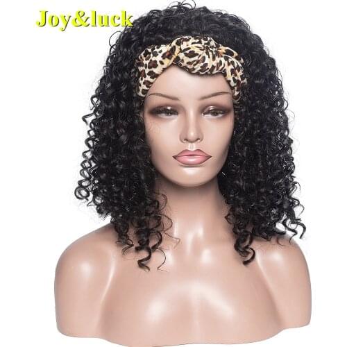 Joy&luck Headband Wig Synthetic Turban Hair Wigs for African Women Kinky Culry Head Wig Wrap and Hair Linked Together Hair Wigs