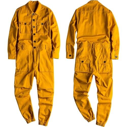 Spring Overalls Mens Jumpsuit Loose Long Sleeve Beam Feet Cotton Cargo Pants Green Black Yellow Workwear Trousers Size 5XL