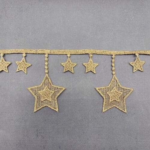 5Yds 6.8cm Wide Golden Star Tassel Style Ribbon Diy Lace Wedding Fluorescent Lace Gold Thread Embroidery Lace Accessories Trim