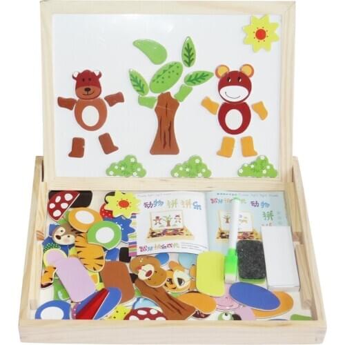 Multifunctional Educational Puzzles Animal Wooden Magnetic Puzzle Toys for Children Kids Jigsaw Babys Drawing Easel Board Gifts