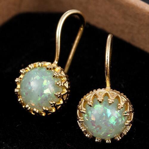 Fashion Vintage Women Green Fire Opal Earrings Round Opal stone Drop Earrings elegant jewelry korean earrings