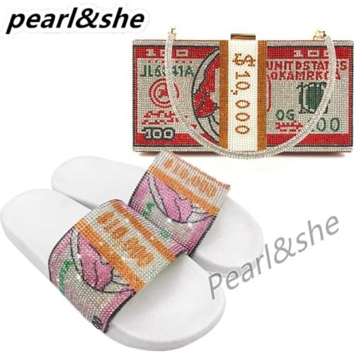 Fashion Women Slippers Summer Beach Flip Flops Usd Money Shoes Bags Headband Set Crystal Sandals Ladies Luxury Flat Bling Slides
