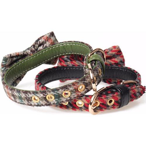 Fashion Pet Dog Collar British Style Stripe PU Leather Adjustable Bowknot Collar for Puppy Dog and Cat Pet Supplies Accessories