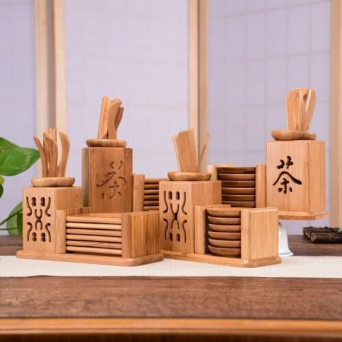 Bamboo Tea Tool Set, Chinese Gongfu Tea Ceremony Accessories, (Spoon, Needle, Scoop, Clip, Tray, Utensils Set)
