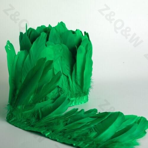 Natural goose feather dyed grass green made of 2 meters cloth edge diy feather skirt shawl stage wings decoration costume
