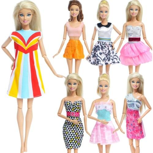 One Set Fashion Outfit Mixed Style Party Dress Daily Wear Blouse T-shirt Trousers Skirt Clothes for Barbie Doll Girl DIY Toy