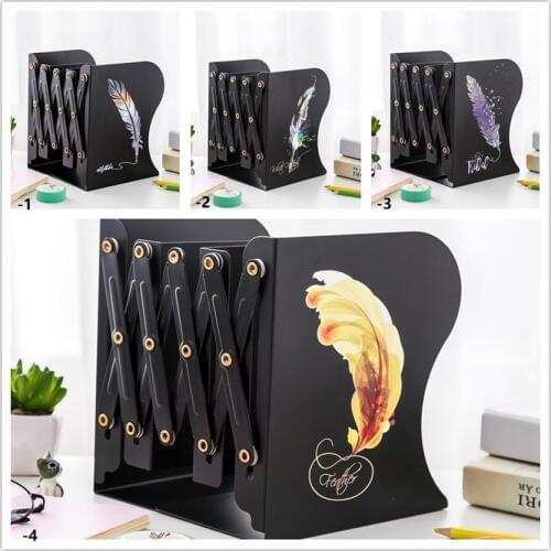 Creative Colorful Feather Adjustable Stretch Bookends Heavy Metal Student Desktop Book Stand Book Organizer Stand 135*120*190mm