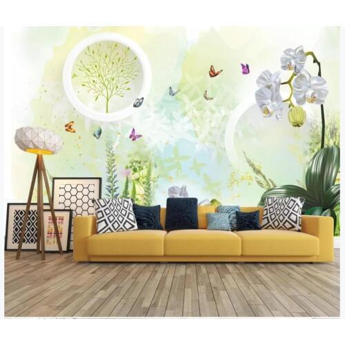 Custom wallpapers for walls 3 d murals wallpaper European small fresh 3D circle, butterfly, orchid TV background wall papers