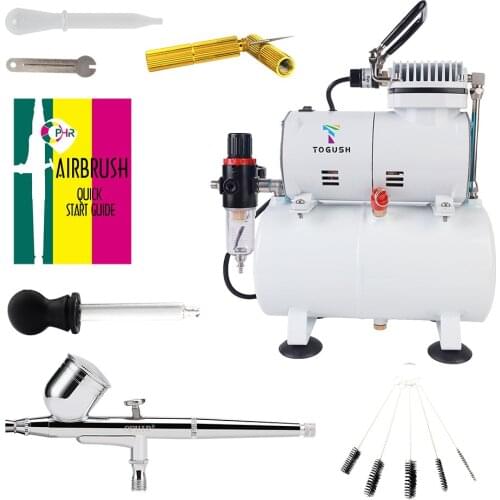 OPHIR 110V,220V Pro Dual Action Airbrush Air Tank Compressor Kit with Cleaning brush Needle for Tanning T-shirt Painting Hobby
