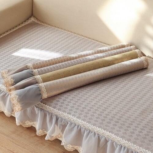 Simple Summer Ice Bamboo Couch Cover with Embroidered Lace Skirt Cool Anti-slip Section Sofa Towel Home Decoration Seat Covers