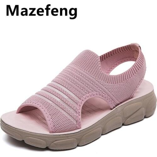 Womens Sandals Wedges Footwear Summer Platform Sandals Women Shoes Female Slip on Peep Toe Knitted Ladies Sneakers Casual 2021