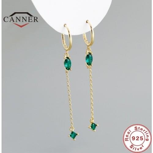 CANNER 925 Sterling Silver Drop Earrings for Women Colorful Zircon Piercing Cartilage Huggie Circle Chain Earings Fine Jewelry