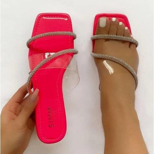 Womens Summer Shoes New Fashion Transparent Color Diamond Flat Beach Slippers Sexy Ladies Slides Large Size Woman Flip Flops