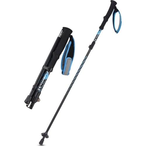 Outdoor Folding Trekking Poles Aluminum Alloy Crutches Four-section Multi-spring Buckle Ski Poles Adjustable Climbing Stick