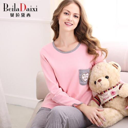 SoftFox 2017 100% Cotton Modal Woman Pajama Set For Autumn Winter Letter Full Sleeve Round Neck Woman Sleepwear Free Shipping