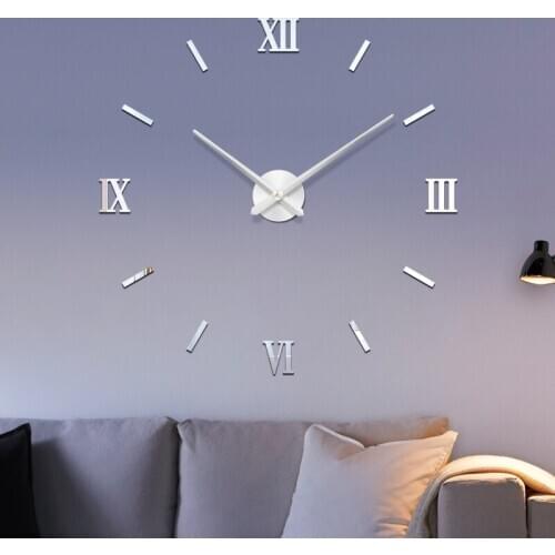 Large Size Modern DIY Interior Roman Wall Clock Wall Clock 3D Sticker Home Mirror Effect 3D Wall Stickers Acrylic Mirror Sticker