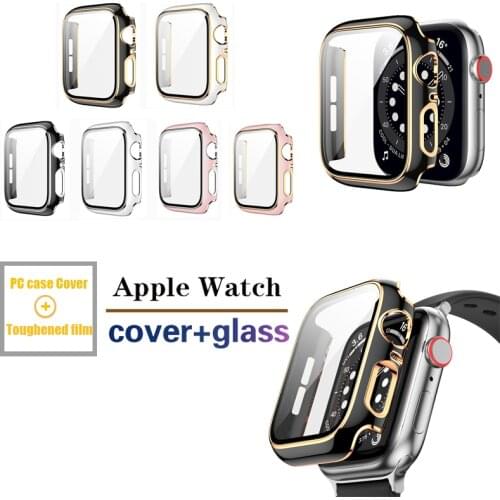 Ultra Thin Hard PC Tempered Glass Screen Protector Protective Frame Shell for Apple Watch Series 6 SE 5 4 3 Electroplating Case