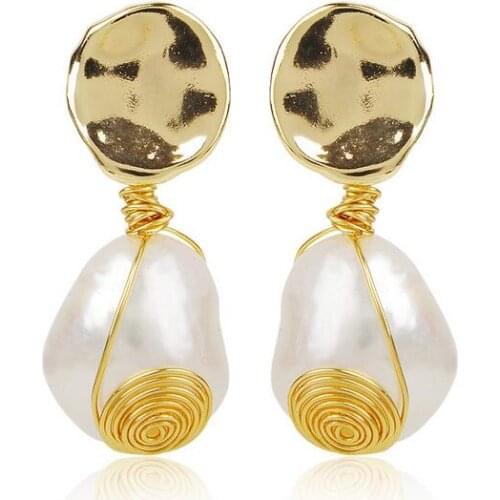 Jewelry Hand woven 14k Note gold pair 100% Natural Fresh Water Baroque Pearl Earring for women with 925 sterling Silver drop