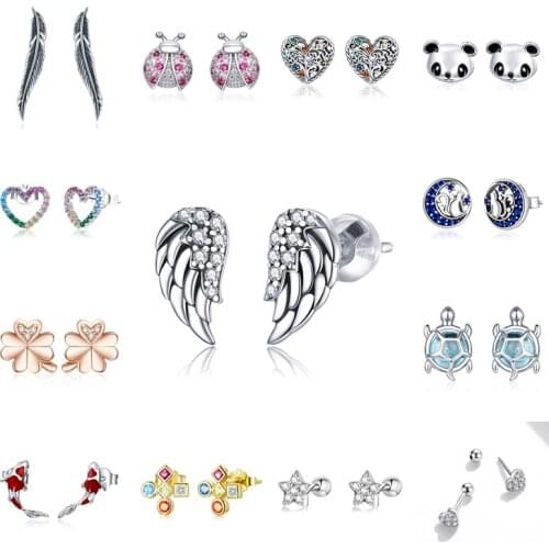 La Menars New Angel Wings Silver Stud Earrings For Women 2021 Original European Style Genuine 925 Sterling Silver Jewelry