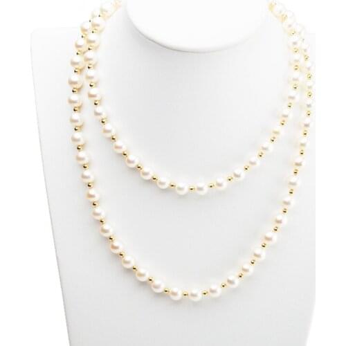MADALENA SARARA 8-9mm AAA Freshwater Pearl Necklace Near Round Shape White Pearl Strand 30"
