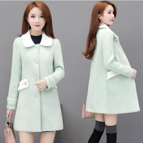 Women Imitation Mink Velvet Woolen Coat New Autumn Winter Thicken Woolen Jacket Fashion Woolen Overcoat Large Size OverwearA655